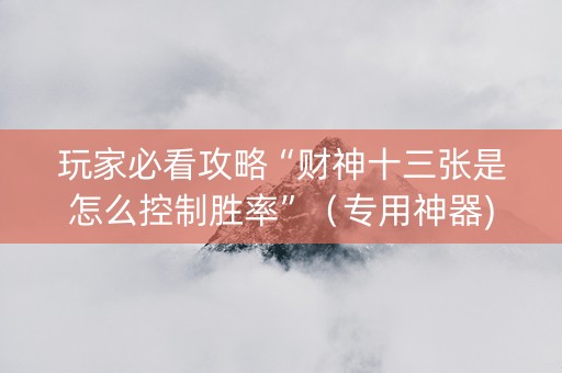 玩家必看攻略“财神十三张是怎么控制胜率”（专用神器)