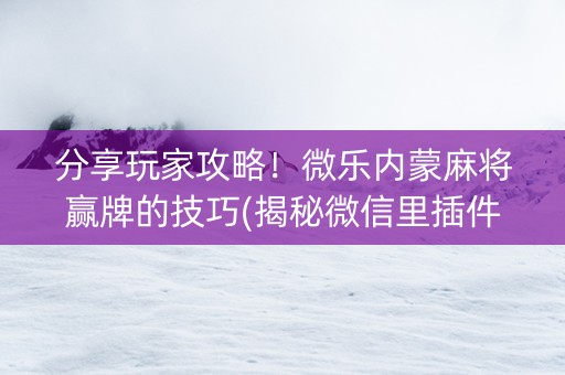 分享玩家攻略！微乐内蒙麻将赢牌的技巧(揭秘微信里插件下载)
