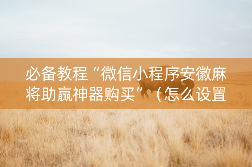 必备教程“微信小程序安徽麻将助赢神器购买”（怎么设置才能赢)