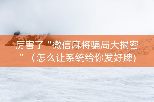 厉害了“微信麻将骗局大揭密”（怎么让系统给你发好牌)