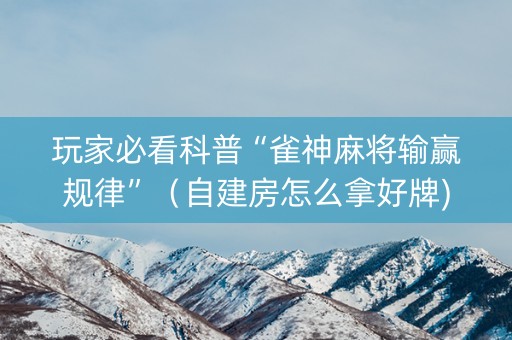 玩家必看科普“雀神麻将输赢规律”（自建房怎么拿好牌)