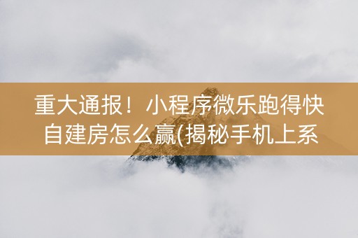 重大通报！小程序微乐跑得快自建房怎么赢(揭秘手机上系统发好牌)
