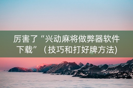 厉害了“兴动麻将做弊器软件下载”（技巧和打好牌方法)