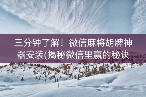 三分钟了解！微信麻将胡牌神器安装(揭秘微信里赢的秘诀)