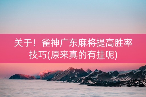 关于！雀神广东麻将提高胜率技巧(原来真的有挂呢)