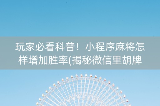 玩家必看科普！小程序麻将怎样增加胜率(揭秘微信里胡牌神器)