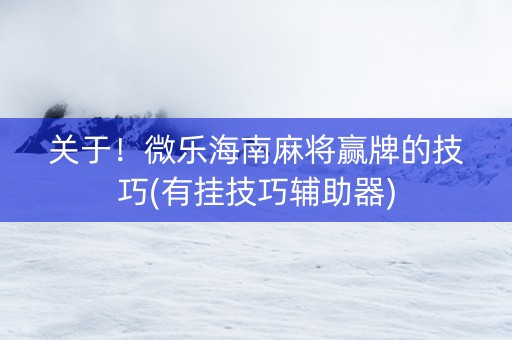 关于！微乐海南麻将赢牌的技巧(有挂技巧辅助器)