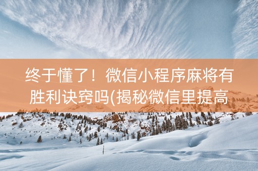 终于懂了！微信小程序麻将有胜利诀窍吗(揭秘微信里提高胜率)