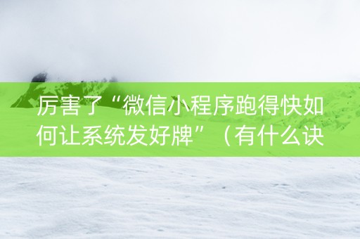 厉害了“微信小程序跑得快如何让系统发好牌”（有什么诀窍)