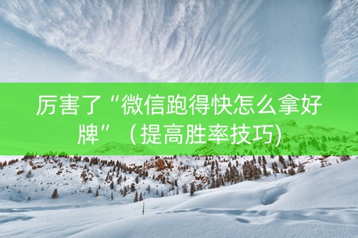 厉害了“微信跑得快怎么拿好牌”（提高胜率技巧)