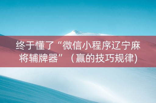 终于懂了“微信小程序辽宁麻将辅牌器”（赢的技巧规律)