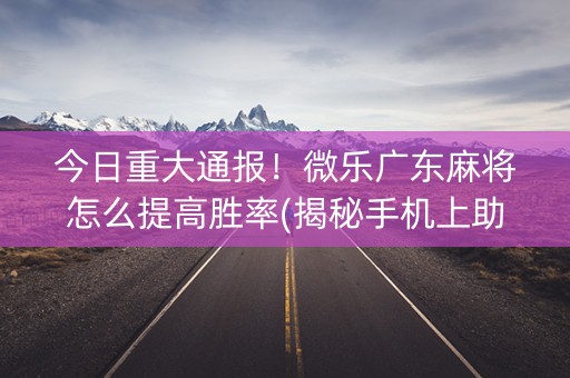 今日重大通报！微乐广东麻将怎么提高胜率(揭秘手机上助赢神器)