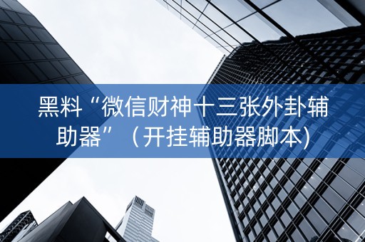 黑料“微信财神十三张外卦辅助器”（开挂辅助器脚本)