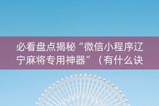 必看盘点揭秘“微信小程序辽宁麻将专用神器”（有什么诀窍)