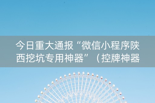 今日重大通报“微信小程序陕西挖坑专用神器”（控牌神器)