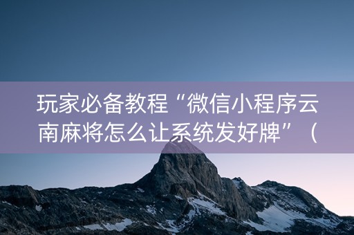 玩家必备教程“微信小程序云南麻将怎么让系统发好牌”（插件可信吗)