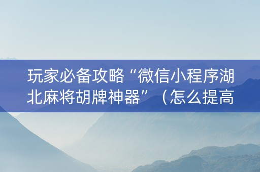 玩家必备攻略“微信小程序湖北麻将胡牌神器”（怎么提高胜率)