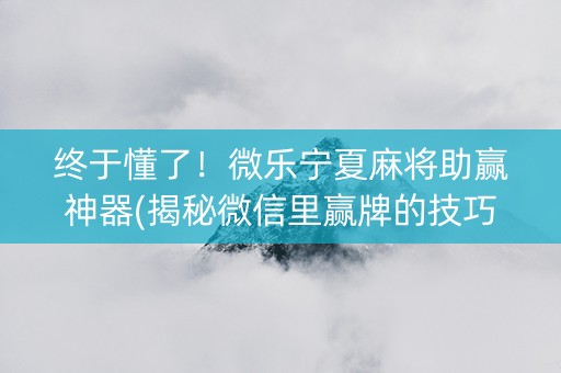 终于懂了！微乐宁夏麻将助赢神器(揭秘微信里赢牌的技巧)