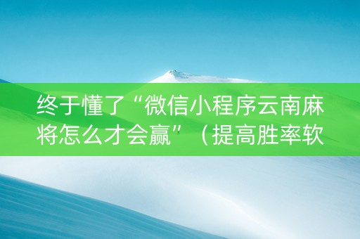 终于懂了“微信小程序云南麻将怎么才会赢”（提高胜率软件)