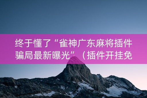 终于懂了“雀神广东麻将插件骗局最新曝光”（插件开挂免费AI)