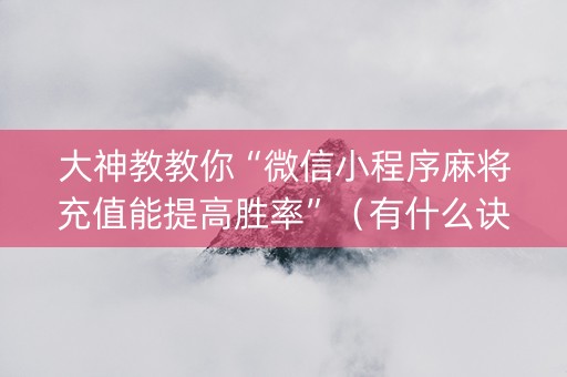 大神教教你“微信小程序麻将充值能提高胜率”（有什么诀窍)