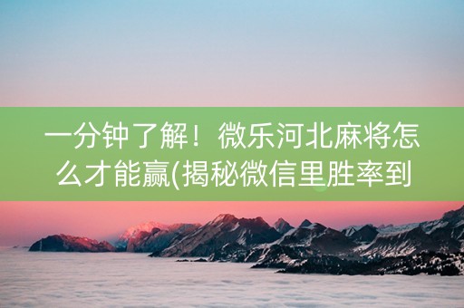 一分钟了解！微乐河北麻将怎么才能赢(揭秘微信里胜率到哪调)