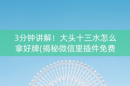 3分钟讲解！大头十三水怎么拿好牌(揭秘微信里插件免费)