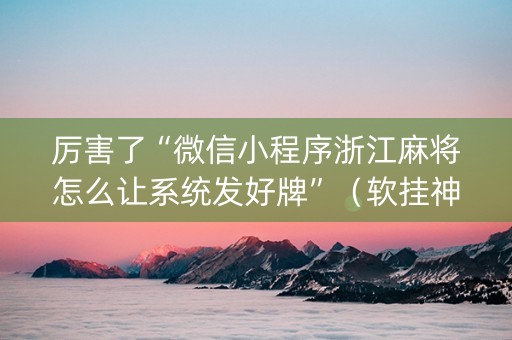 厉害了“微信小程序浙江麻将怎么让系统发好牌”（软挂神器)