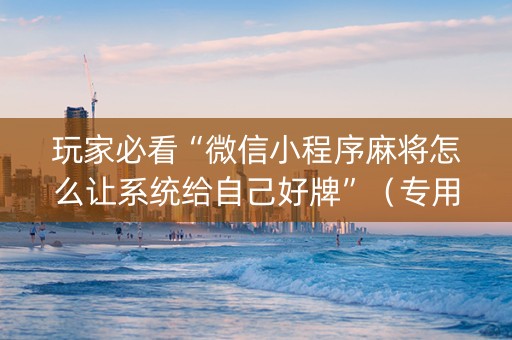 玩家必看“微信小程序麻将怎么让系统给自己好牌”（专用神器下载)