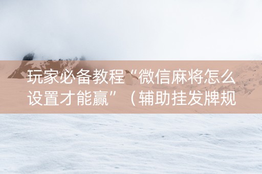 玩家必备教程“微信麻将怎么设置才能赢”（辅助挂发牌规律)