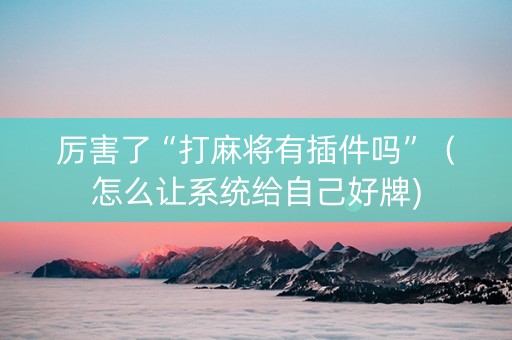 厉害了“打麻将有插件吗”（怎么让系统给自己好牌)