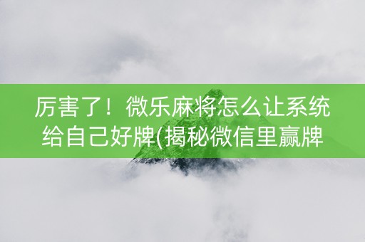 厉害了！微乐麻将怎么让系统给自己好牌(揭秘微信里赢牌技巧)