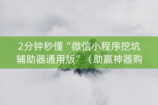 2分钟秒懂“微信小程序挖坑辅助器通用版”（助赢神器购买)