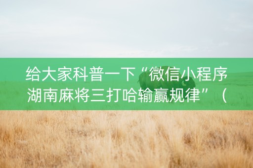 给大家科普一下“微信小程序湖南麻将三打哈输赢规律”（开挂辅助脚本)