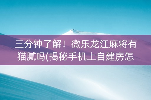 三分钟了解！微乐龙江麻将有猫腻吗(揭秘手机上自建房怎么赢)