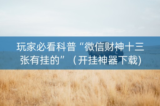 玩家必看科普“微信财神十三张有挂的”（开挂神器下载)