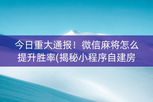 今日重大通报！微信麻将怎么提升胜率(揭秘小程序自建房怎么赢)