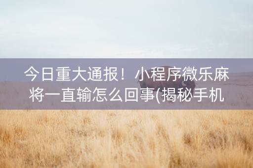 今日重大通报！小程序微乐麻将一直输怎么回事(揭秘手机上提高胜率)