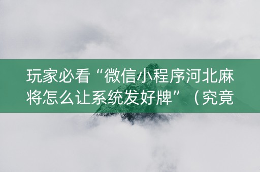 玩家必看“微信小程序河北麻将怎么让系统发好牌”（究竟是不是有挂)