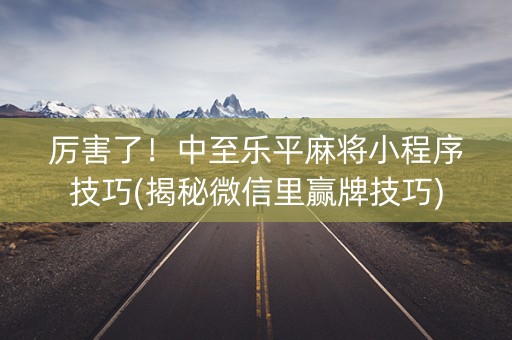 厉害了！中至乐平麻将小程序技巧(揭秘微信里赢牌技巧)