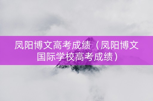凤阳博文高考成绩（凤阳博文国际学校高考成绩）