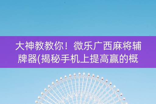 大神教教你！微乐广西麻将辅牌器(揭秘手机上提高赢的概率)