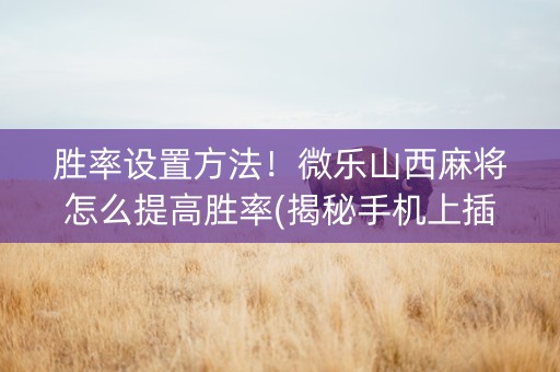 胜率设置方法！微乐山西麻将怎么提高胜率(揭秘手机上插件购买)