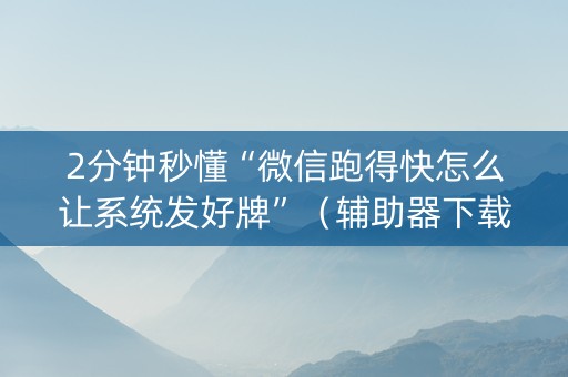 2分钟秒懂“微信跑得快怎么让系统发好牌”（辅助器下载)