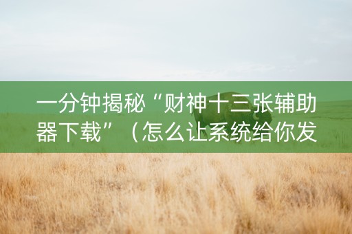 一分钟揭秘“财神十三张辅助器下载”（怎么让系统给你发好牌)