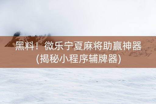 黑料！微乐宁夏麻将助赢神器(揭秘小程序辅牌器)