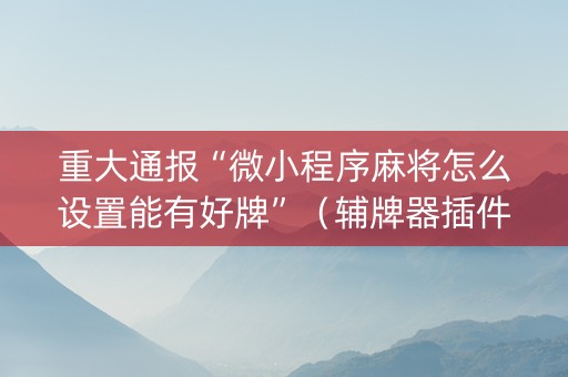 重大通报“微小程序麻将怎么设置能有好牌”（辅牌器插件购买)