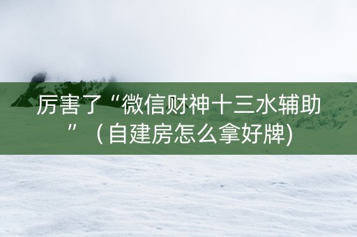 厉害了“微信财神十三水辅助”（自建房怎么拿好牌)