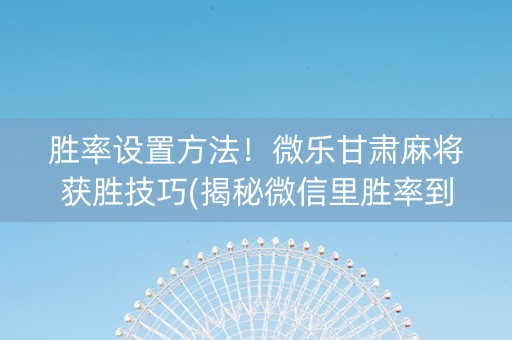 胜率设置方法！微乐甘肃麻将获胜技巧(揭秘微信里胜率到哪调)