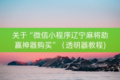 关于“微信小程序辽宁麻将助赢神器购买”（透明器教程)